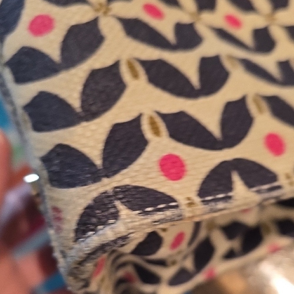 Spartina 449 Tote Bag Navy Pink Geometric Floral Canvas Leather Shoulder Bag - Picture 12 of 13